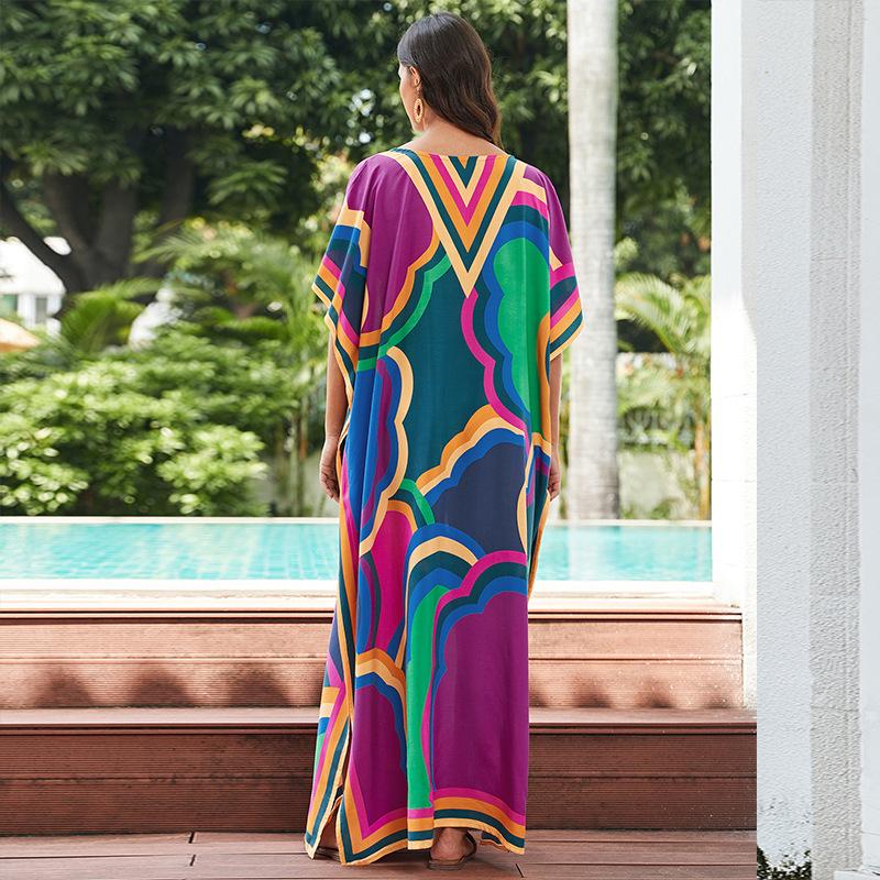 Свободный хлопковый халат большого размера с принтом - Пляжная накидка для женщин