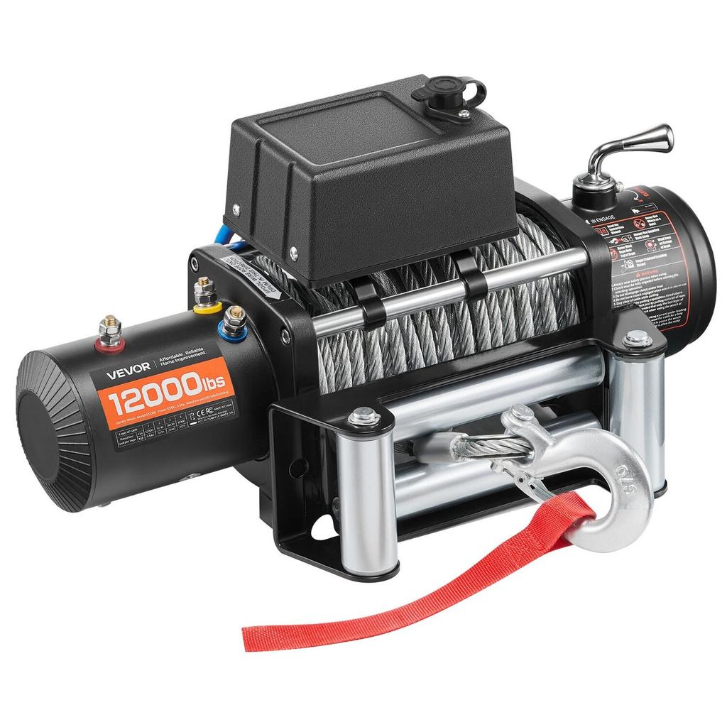 Electric Winch, 5400 kg Load Capacity, 12V DC Truck Winch with 9.1 mm x 26 m Steel Rope, Wireless & Wired Remote Control, Suitable for Towing SUV Jeep