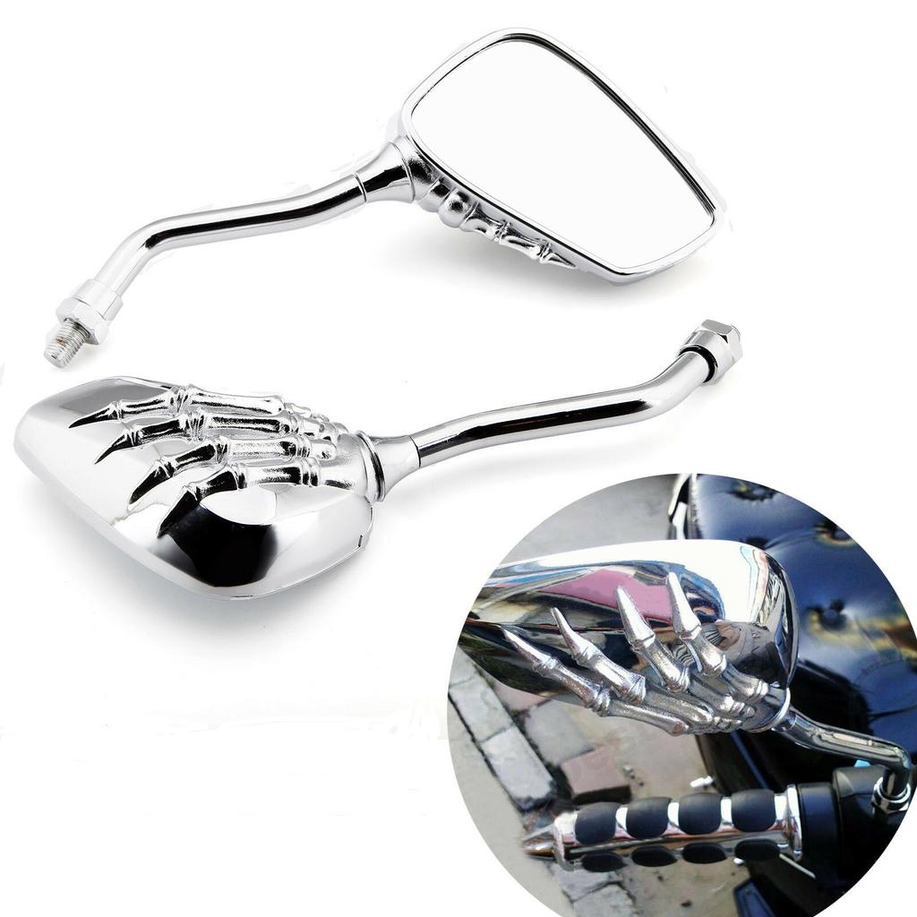 Universal Motorcycle Scooter Side Mirror Back/Silver Modification Skull Craw Shadow Rear View Mirrors Pair 8mm 10mm