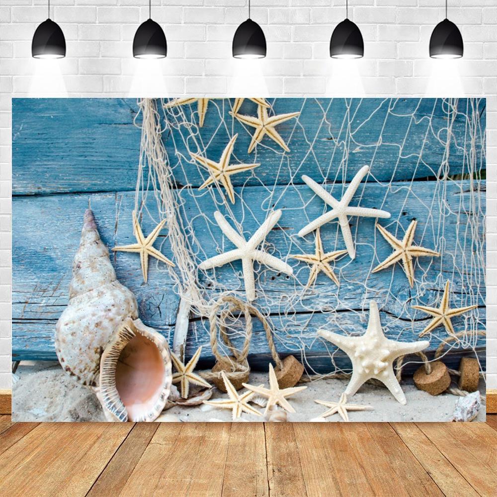 Nautical theme baby party background for photography, sailboat, boat, starfish, wooden board, sailor portrait, Photo background
