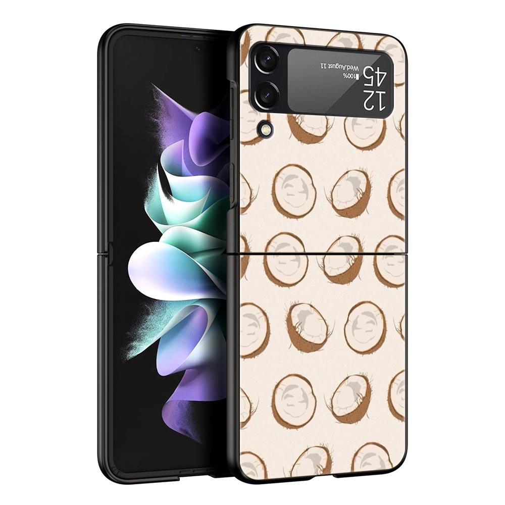 Чехол для телефона Samsung Galaxy Z Flip 3 4 5 6 7 Складной Черный Корпус Для Samsung Z Flip4 Flip5 ПК Жесткая Крышка Летний Кокос