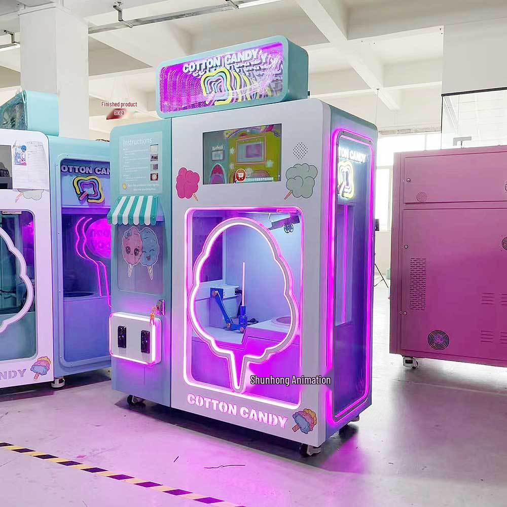Coin-Operated Automatic Cotton Candy Machine: 60-Color, Cash/Credit Swipe Smart Vending