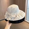 Fashion Bow Tie Fisherman Hat Female Spring and Summer Women's Models Sunshade Basin Hat Show Face Small Ins Large Brim Sunscreen Sun Hat