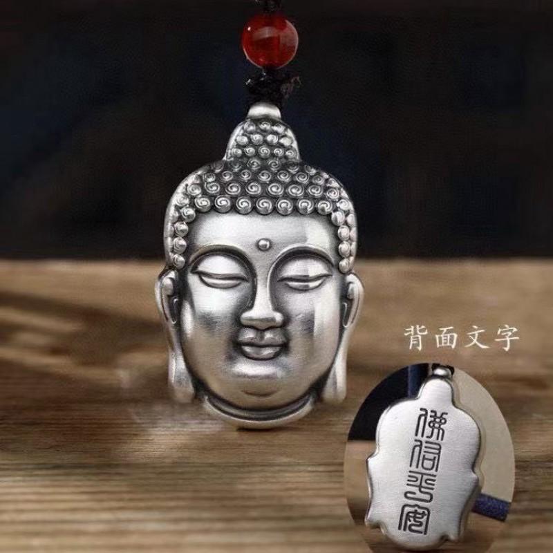 Vintage Buddha Head Pendant Men Women Pure Carved Charm On Wax Cord Necklace Retro Ethnic Style