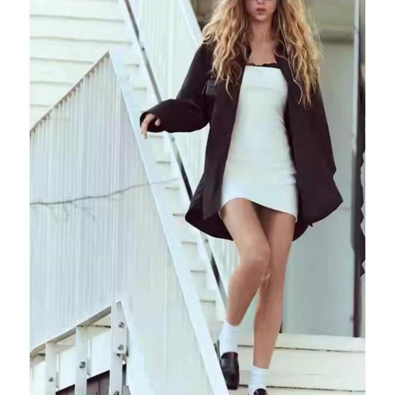 Summer New Women Clothes Design Sense Niche Waist Hugging Lace Stitching Sheath Sling Dress 2311707