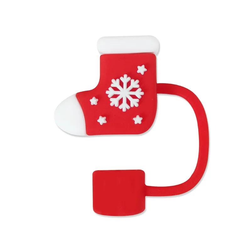 5Pcs Christmas Straw Hat Cup Silicone Straw Topper Tumbler with Handle Dust-Proof Reusable 10mm Beverage Straw Topper