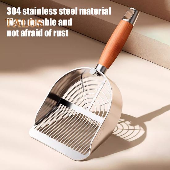 Металлический совок для кошачьего туалета с держателем, совок для сбора домашних животных с эргономичной деревянной ручкой, лопата для быстрого просеивания, товары для кошек