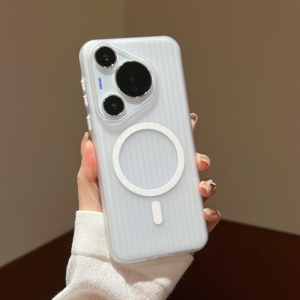 Прозрачный матовый гофрированный магнитный чехол для ПК Mate60pro для Huawei Pura70ultra без пожелтения и с жесткой крышкой