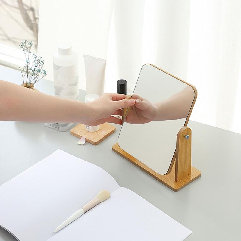 Rotatable Makeup Mirror with Wooden Stand Desktop Makeup Mirror,Lovely Cosmetic Mirror Vanity Mirror for Womens Girls
