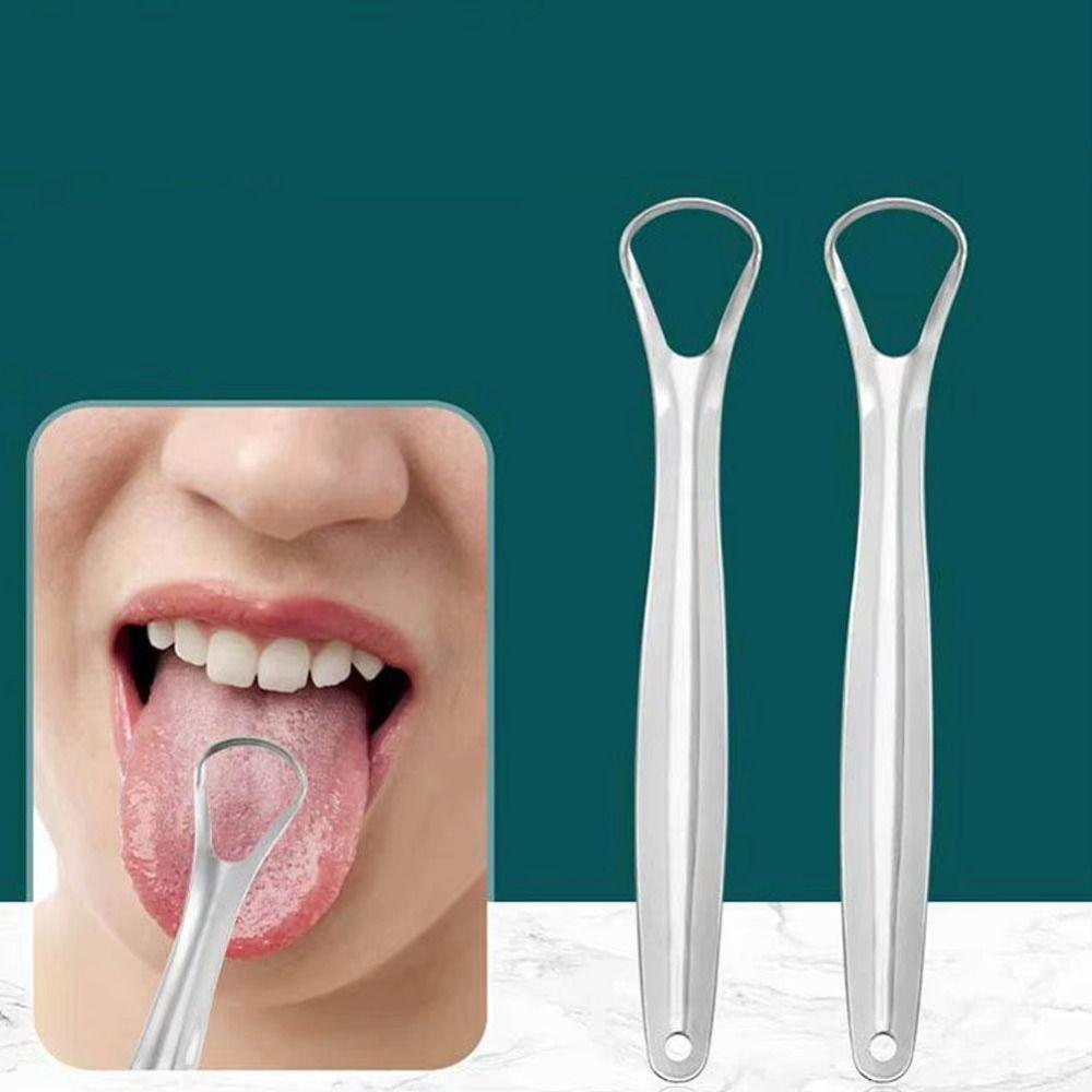 Stainless Steel Halitosis Clean Silver Tongue Scraping Brush Portable Tongue Scraper Women Men