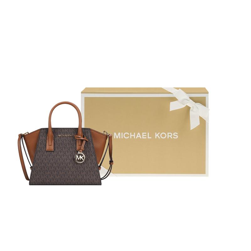 Michael Kors Аврил классическая пресбиопическая цветовая комбинация ушная сумка наплечная сумка через плечо холщовая и кожаная сумка ручная кладь маленький размер женская желудево-коричневая