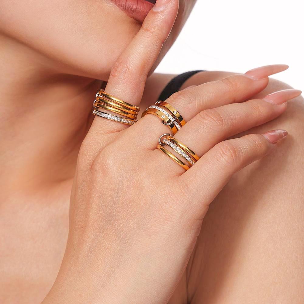 Многоцветные звенья, сложенные кольца из нержавеющей стали для женщин, с покрытием из 18-каратного золота, не тускнеющие, в стиле рок-хип-хоп, женское кольцо, женские кольца