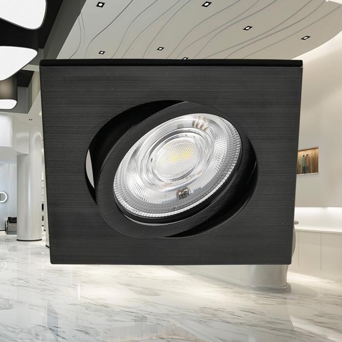 Spot LED encastrable 3en1 carré noir 7W IP20 Dimmable