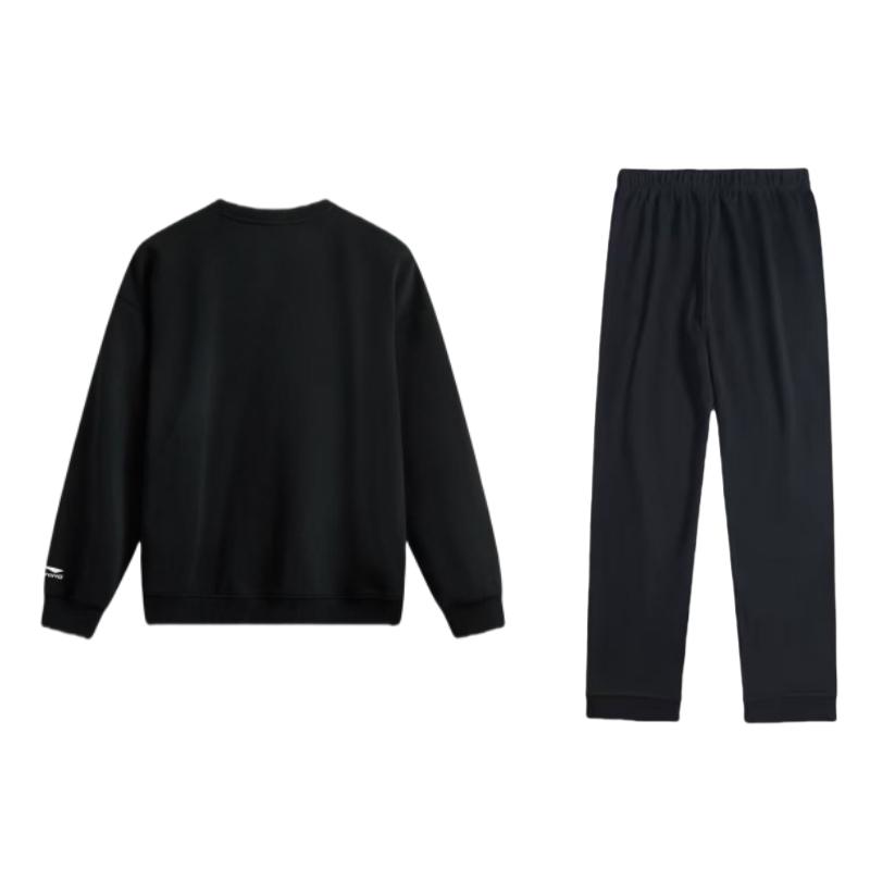 Свитшот с круглым вырезом и длинными рукавами с принтом логотипа Li Ning, повседневный спортивный костюм, мужской свитшот, черный AKLUA73-4+AWDUF05-1