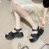 Platform Sandals Women's 2025 Summer New Korean Version Fashion Round Head Open-toed Belt Buckle Casual Beach Roman Sandals