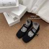 Soft Wool Version~ Autumn and Winter New Plush Woolen Single Shoes Women's Flat Korean Version Versatile Square Head with Mary Jane Shoes