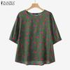 Womens Summer Loose Casual Floral Print Short Sleeve Blouse