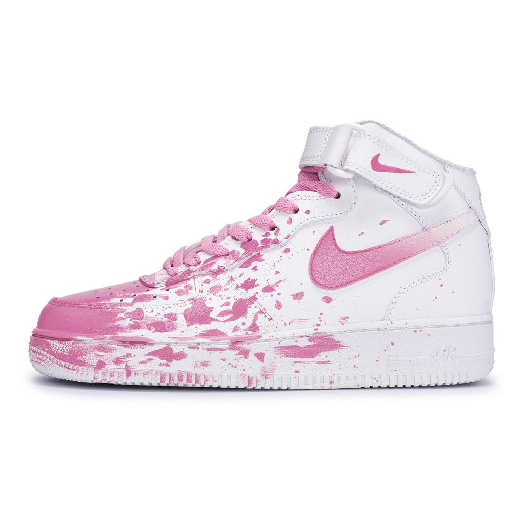 Nike Air Force 1 Coverage Slip Resistant And Abrasion Resistant Mid top Skateboard Shoes Men's White Pink CW2289-111(Team80-SBOX)