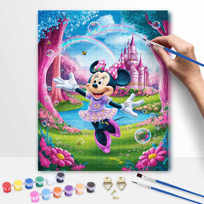 Disney Масляная живопись Сделай сам Цифровая живопись Замок Минни Маус Пейзаж с пузырями Ручная роспись Настенное искусство для гостиной и прихожей.