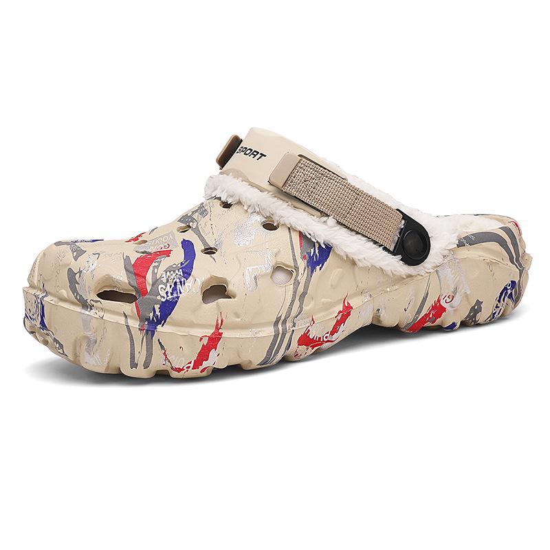 Мужские хлопковые тапочки на флисовой подкладке - Легкая обувь больших размеров с закрытым носком