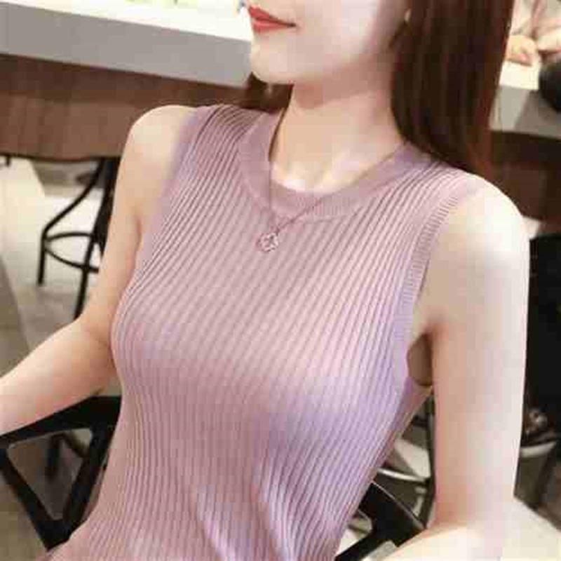 Summer Sleeveless Round Neck Casual Tank Tops Women Fashion Slim Fit Solid Base Pullover Tanks Women Camis Simple Office Lady Vest 26230
