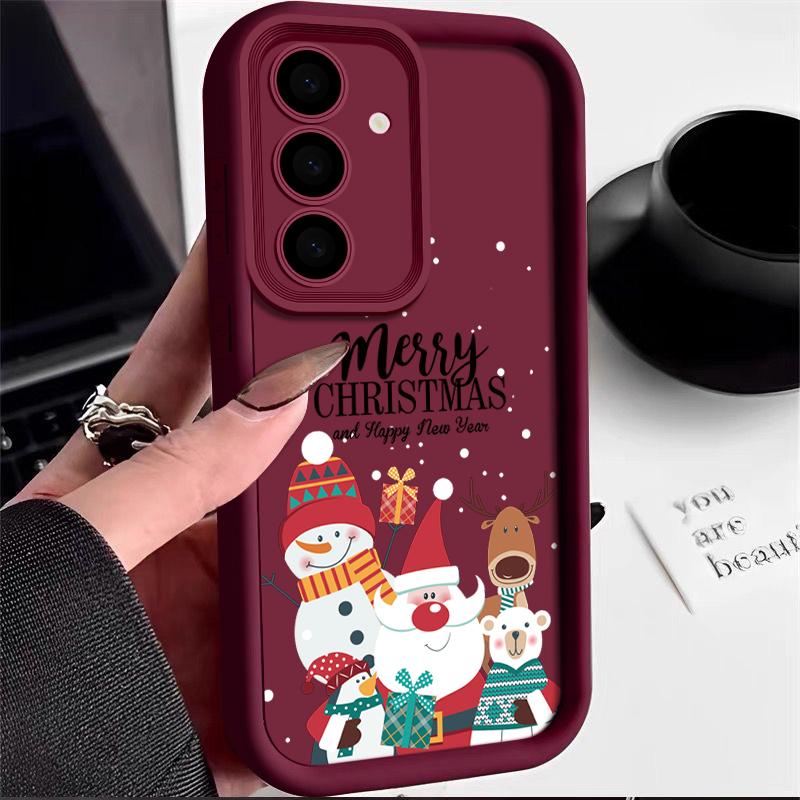 Чехол для телефона с принтом Санта-Клауса и снеговика для Samsung S24 Ultra S23 S22 S21 Plus S20 FE A55 A35 A54 A53 A52 A34 A14, противоударный мягкий чехол для телефона на Рождество
