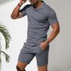 2 шт./комплект мужской наряд пуловер с коротким рукавом отворот топы эластичный шнурок талия карманы шорты комплект однотонная спортивная одежда