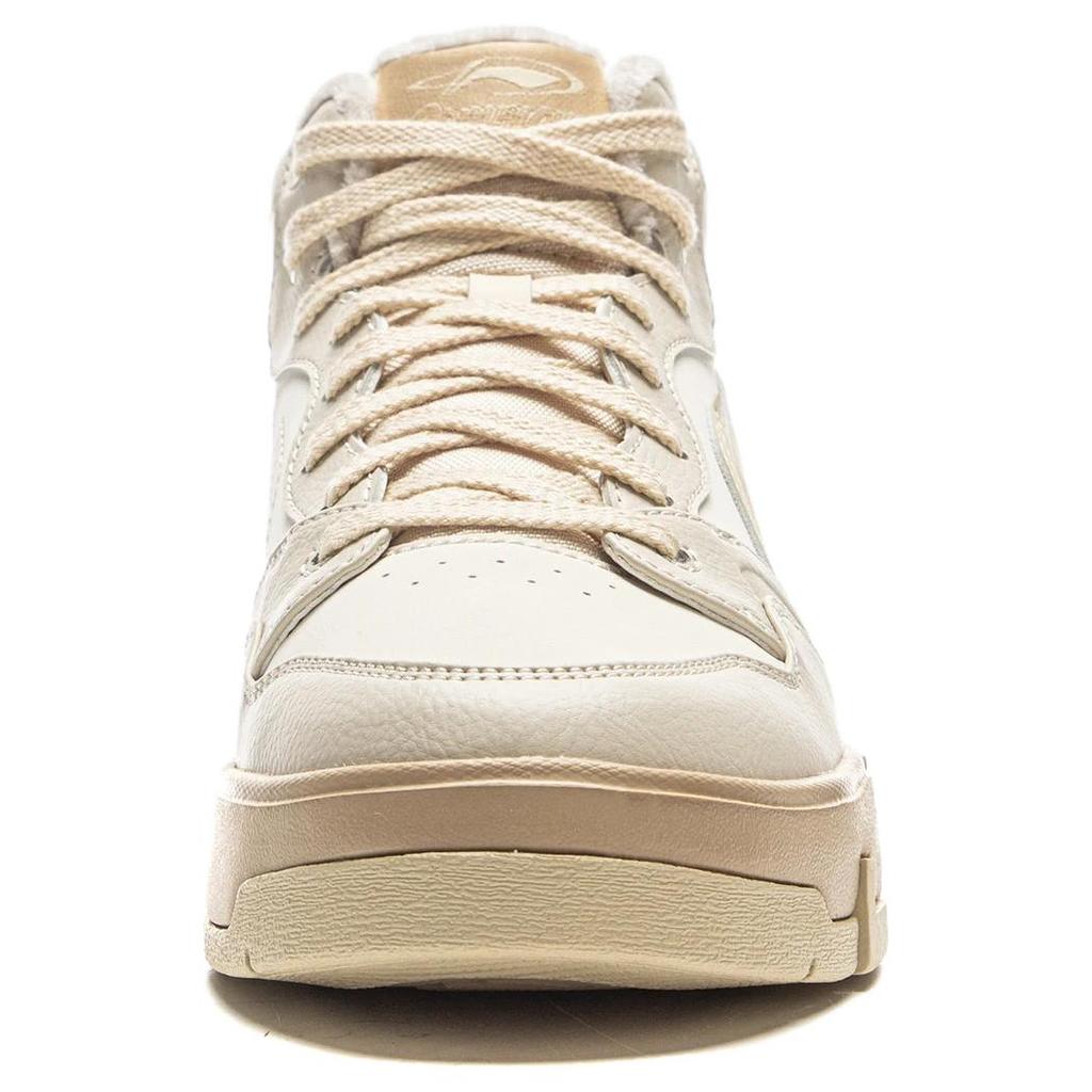 Li Ning Common 80s Mid Fleece Retro Fashion Versatile Durable Lightweight High-Top Skate Shoes Women Sneaker Brown AGCV408-2