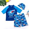 Boys Swimwear Summer Cute Children Boys T-shirt Shorts Hat Three-Pieces Swimsuit Patchwork Kids Cartoon Bathing Suit Sets