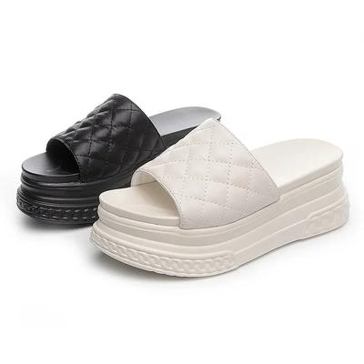 Модные 7 см Новые Летние Женские Шлепанцы Толстая Подошва Вьетнамки Женские Каблуки-Клин Пляжная Обувь Женские Шлепанцы на Высокой Платформе Уличные Сандалии