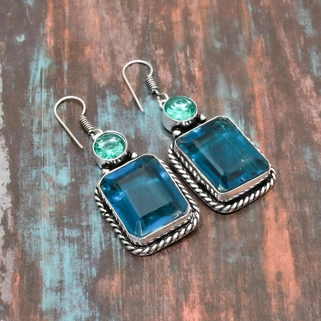 Серьги ручной работы из стерлингового серебра 925 пробы со швейцарским голубым топазом, индиколитом, турмалином и драгоценным камнем для нее