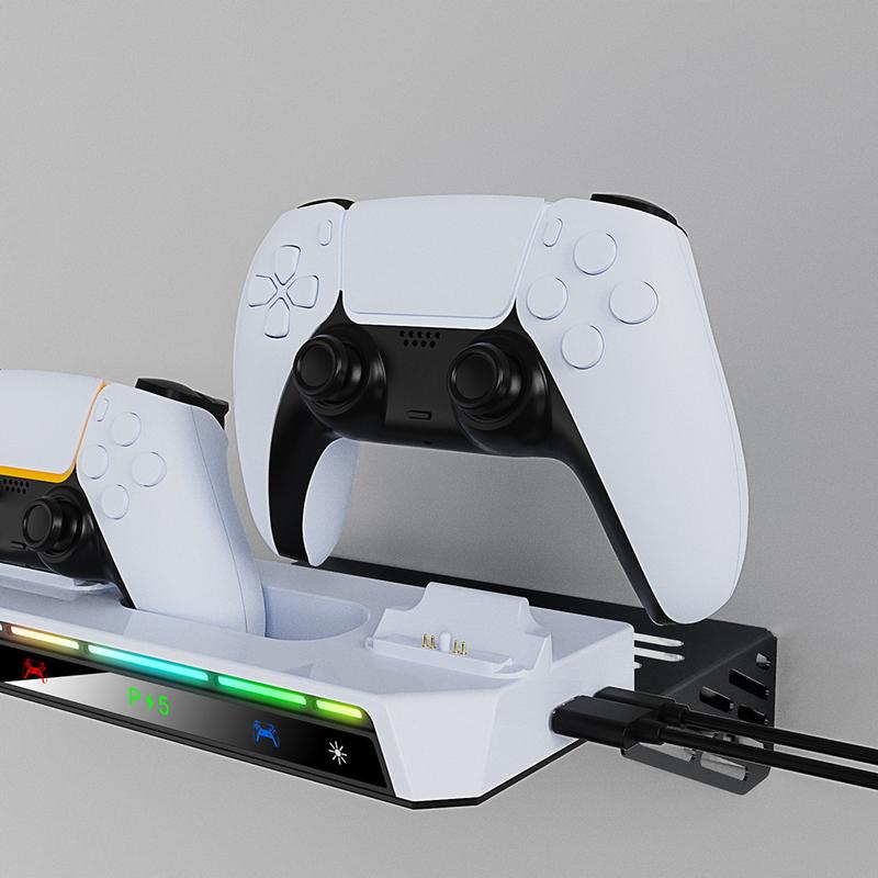 Настенный кронштейн с двойным зарядным устройством для контроллеров, RGB-подсветкой, металлический настенный держатель для зарядки для PS5 и PS5 Slim, дисковой и цифровой версий