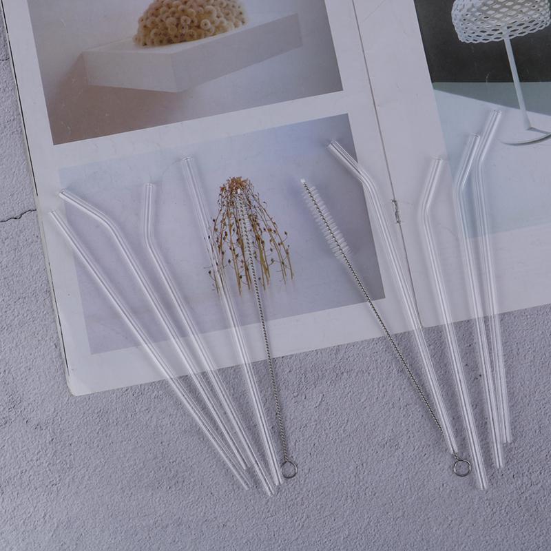 5 шт., прозрачные стеклянные соломинки с прямым изгибом, щетка для чистки напитков, напитков, бара