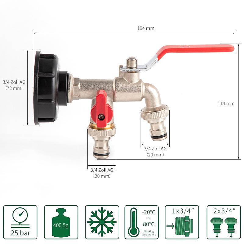 1PC Red handle 1/2 "" 3/4" "IBC Tank Metal Water Tap with S60 Coarse Thread 1-2 Way Adapter Ball Valve Garden Supplies Irrigati