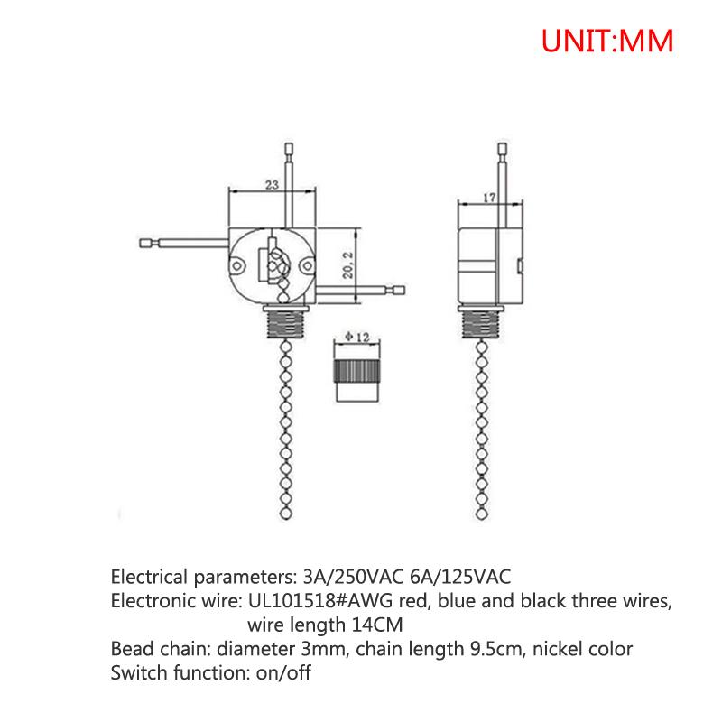 Replacement 3Wire Beads Chain Wall Light Fan Ceiling Switch Pull Cord String