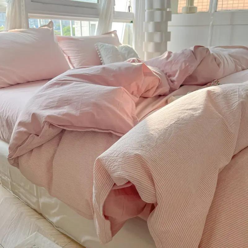 Striped Duvet Cover Set Quilt Set Ins Nordic Grey Bed Set Of Four Pieces, Home Luxury Bedding Set Bed Sheets