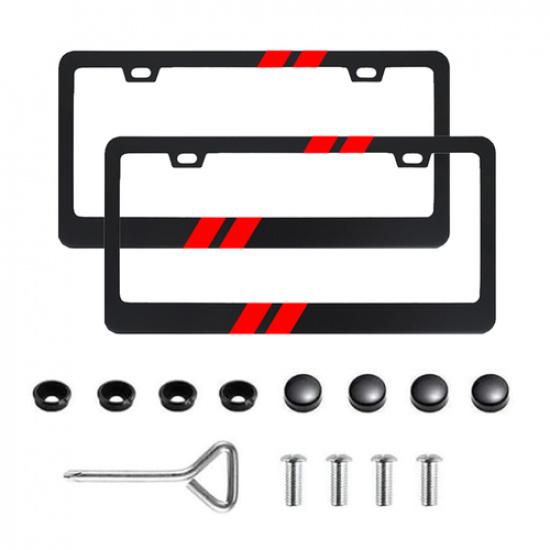 2X For Dodge Charger Red Car License Plate Frame Black Metal Cover Accessories