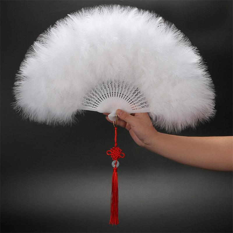 Feather Fan Hand Fan Chinese Style Adult Cheongsam Walk Show Nostalgia Fan Portable Folding Fan Square Dance Performance Props Summer