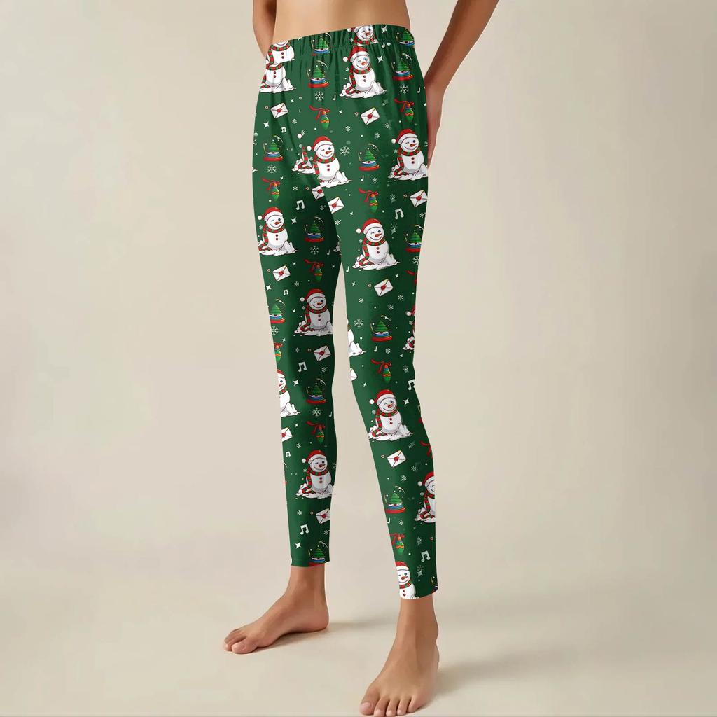 Women's Pants Christmas Printed Stretchy Soft Bottoms Casual Home Sleeping Pants