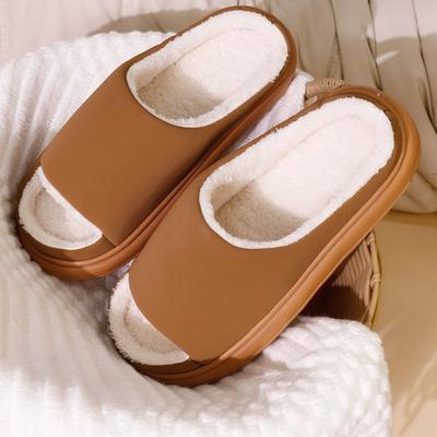 Новые бесшовные хлопковые тапочки с открытым носком, домашние, теплые и флисовые, нескользящие, повседневные плюшевые хлопковые тапочки