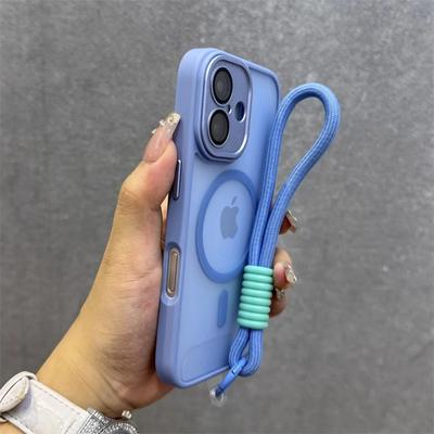 Для Magsafe Полупрозрачный Контрастный Чехол-Ремешок Для iPhone 17 Pro 16 15 Pro Max 14 11 Ремешок на Запястье Матовый Прозрачный Чехол
