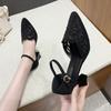 Ladies Fashion Sweet Office High Heels Ladies Casual Flocking Black Office Shoes Women Shoes Large Size