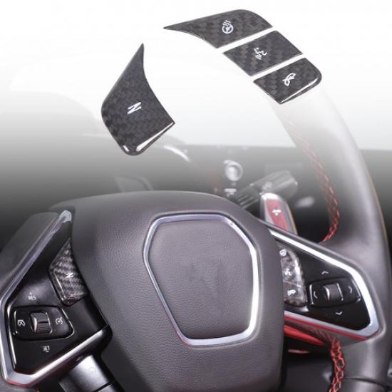 Dry Carbon Steering Wheel Control Button Trim Patch For Corvette C8 Z06 -24