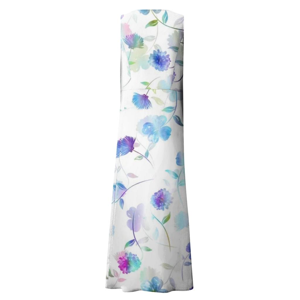 Женские модные повседневные платья из хлопка и льна без рукавов с цветочным принтом и небольшими карманами