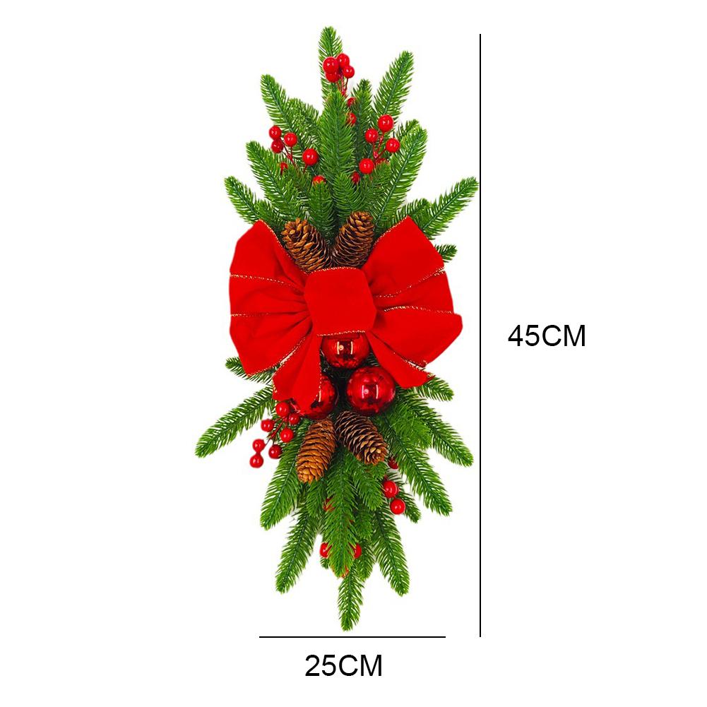 Рождественская гирлянда с искусственными предварительно освещенными лестничными украшениями с шишками и бантами на праздничную тему для украшения входной двери лестницы