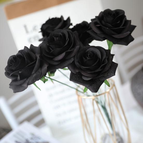 10Pcs Artificial Rose with Green Leaves Fake Silk Flower Wedding Halloween Party