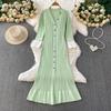 Autumn Winter Women V-neck Full Sleeve Knitted Pullover Sweater Party Long Maxi Mermaid Dresses