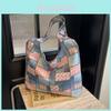 2024 Новый летний модный клетчатый холщовый наплечный сумка уличный трендовый сумка-тоут ретро белый синий деним