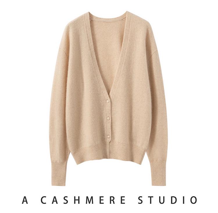 Kang Sai Ni Women's Pure Cashmere Cardigan - 2026 Spring/Autumn Single-Breasted Base Layer for Commute Style