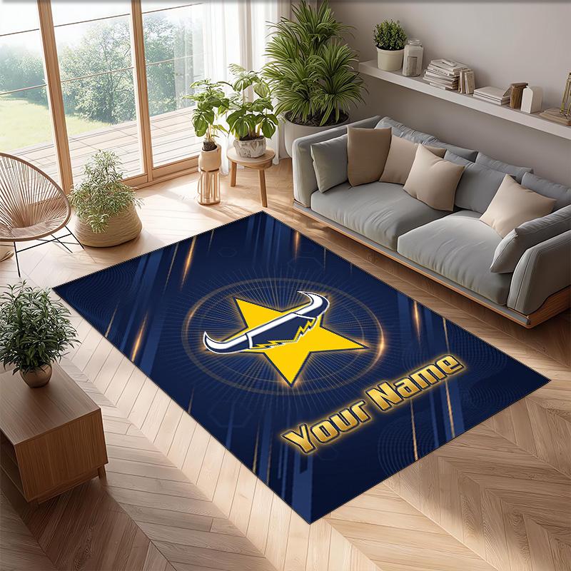 North Queensland Cowboys Crystal Velvet Rug, Custom Name Text Personalized Non‑Slip Floor Mat for Home Decor Gift